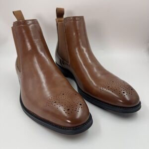 Madden Boots Mens 8 Brown Leather Ankle Pull On Almond Toe Block Heel Western